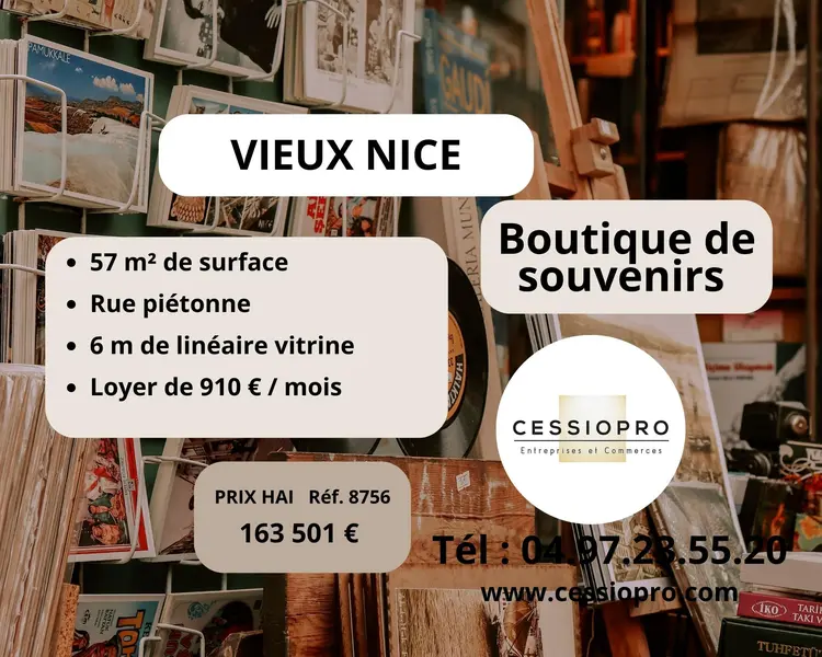 FONDS DE COMMERCE D’UNE BOUTIQUE DE SOUVENIRS VIEUX NICE