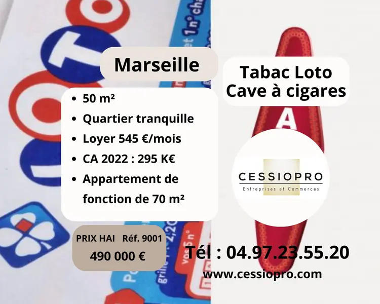 Tabac Loto Cave à Cigares Vins et Spiritueux + Appartement T3, sur Marseille