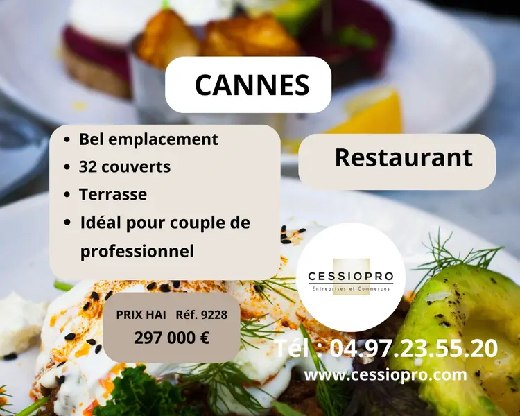 Cannes, restaurant en emplacement de choix, idéal couple de professionnels