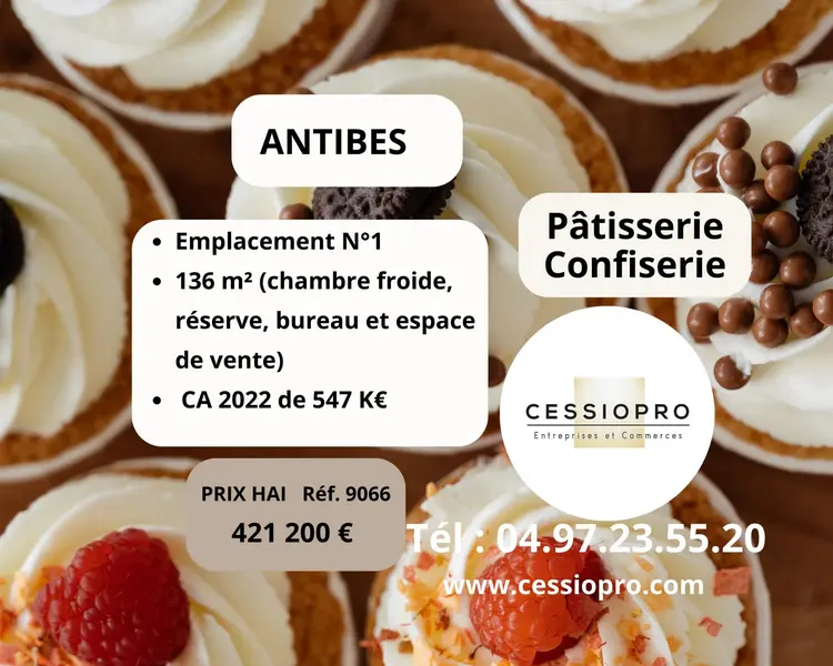 Pâtisserie, confiserie, chocolaterie, emplacement No1, secteur d’Antibes