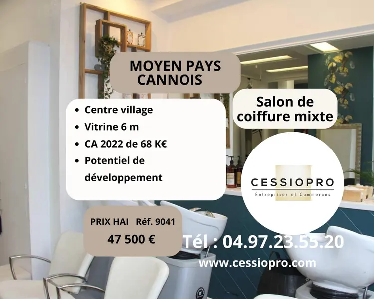 SALON DE COIFFURE MIXTE  CENTRE VILLAGE  MOYEN PAYS CANNOIS  ALPES MARITIMES