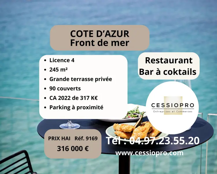 06 -COTE D’AZUR - RESTAURANT   BAR A COCKTAILS AVEC  LICENCE IV EN FRONT DE MER